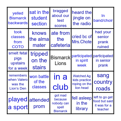 Bismarck Bingo Card