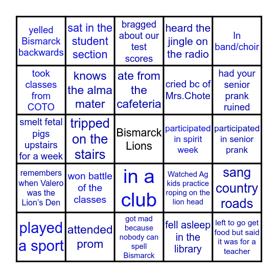 Bismarck Bingo Card