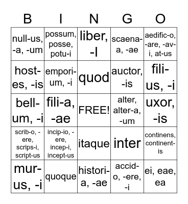 ROMA - URBS AB DEIS I Bingo Card