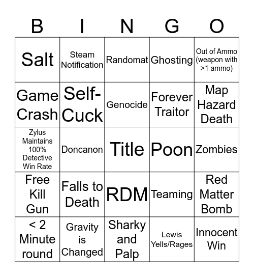 Yogscast TTT Bingo v3 Bingo Card