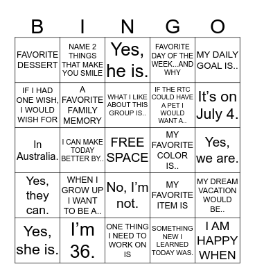 INTERACTIVE BINGO Card