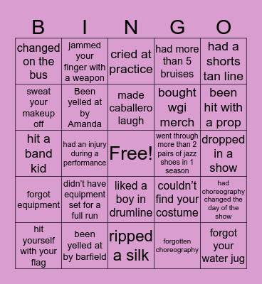 Cy-Park Colorguard Bingo Card
