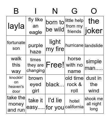 MUSIC BINGO #1 Bingo Card