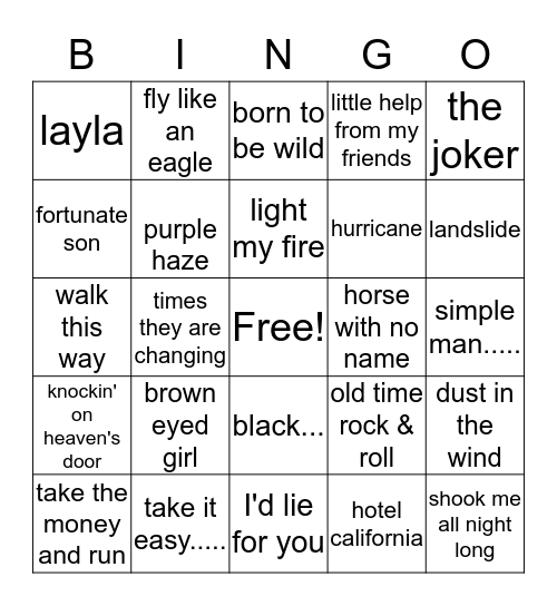 MUSIC BINGO #1 Bingo Card