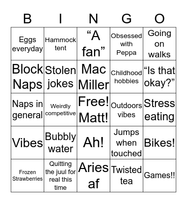 Matt! Bingo Card
