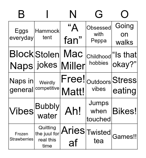 Matt! Bingo Card