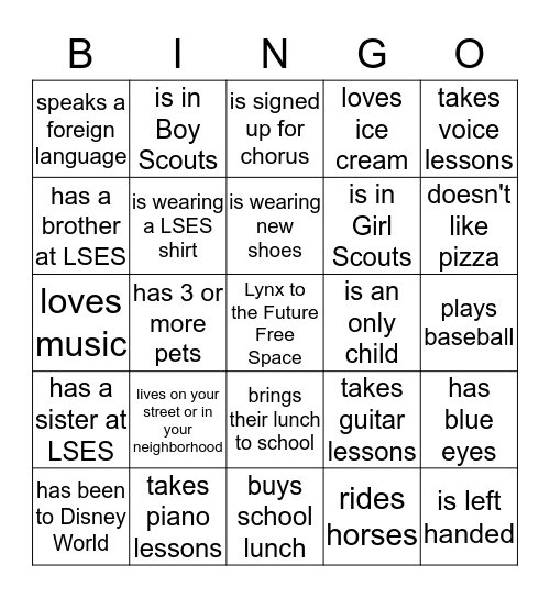 Lynx to the Future Bingo Card