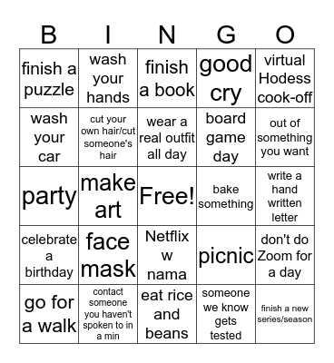 COVID-19 Bingo Card