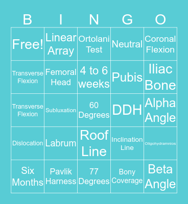 Pediatric Hip Bingo Card