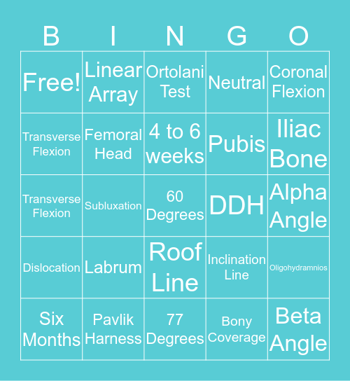 Pediatric Hip Bingo Card