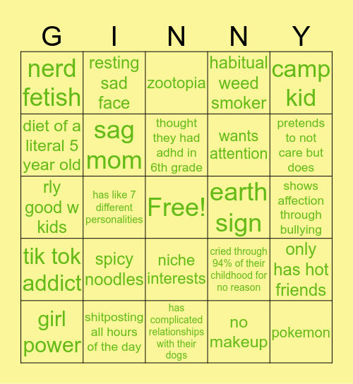 GINNY BINGO Card
