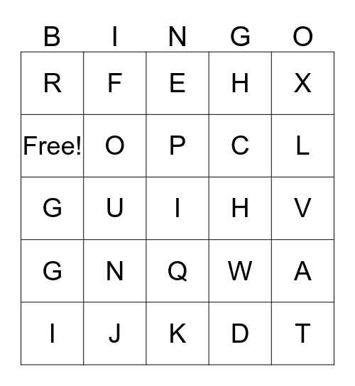 ALPHABET Bingo Card