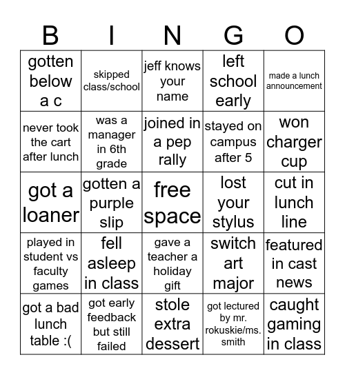 cary academy ms bingo Card