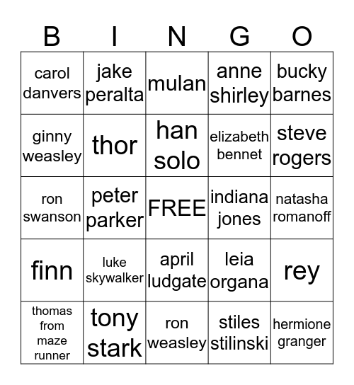 indy's favorite characters Bingo Card