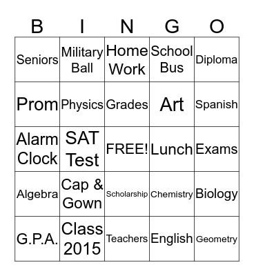 Brittany Graduation Party Bingo Card