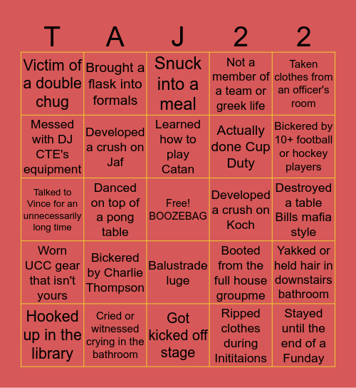 TAJ '22 BINGO Card