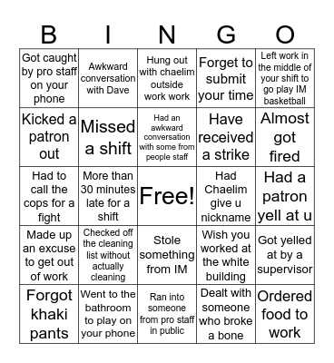 Campus Rec Bingo Card