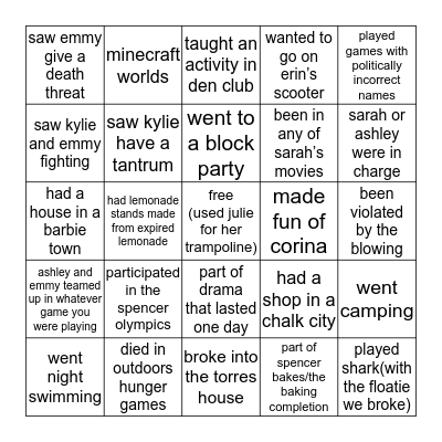 Spencer Bingo Card
