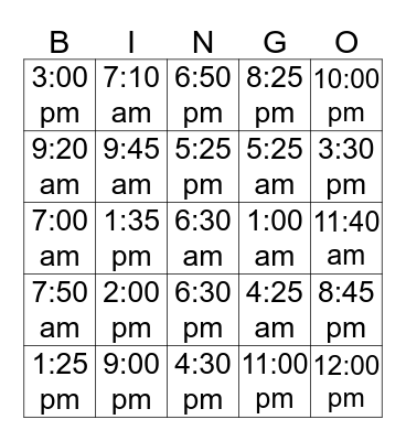 WHAT TIME IS IT? Bingo Card