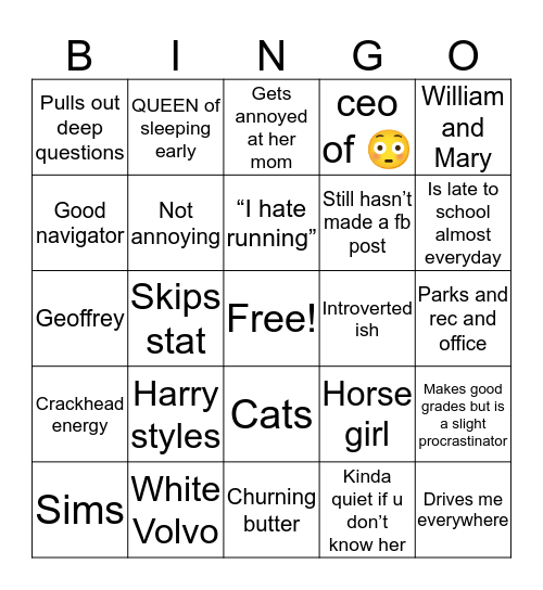 Beth Bingo Card