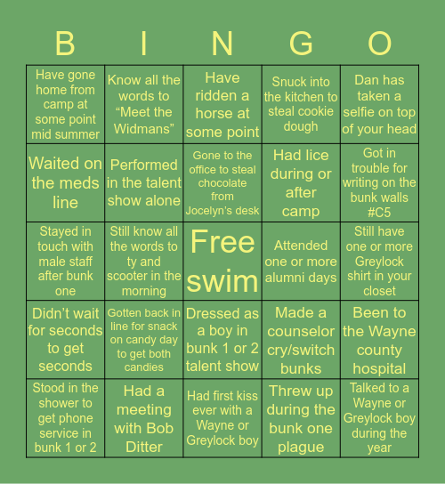 CAMPIES YAY Bingo Card