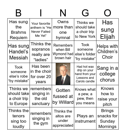 FPC Jackson Choir Bingo Card