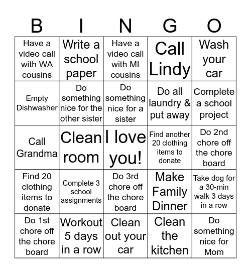 Let's Get Going Bingo Card