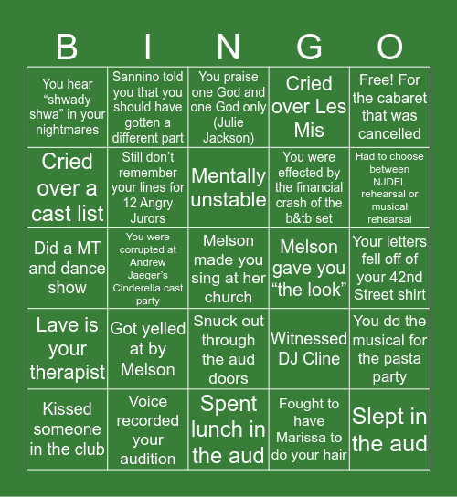 MRHS Drama Bingo Card