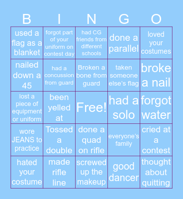 COLORGUARD Bingo Card