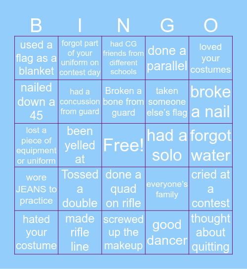 COLORGUARD Bingo Card