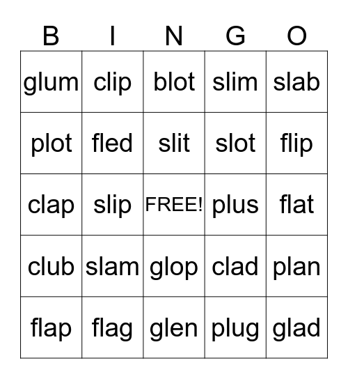Initial L Blend Bingo Card