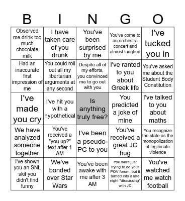 JC's Bingo Card