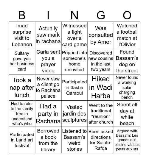 Rachana Bingo Card