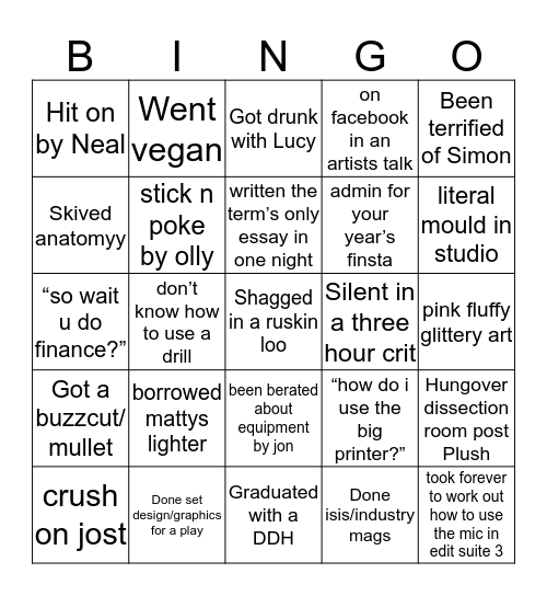 Ruskin Bingo Card