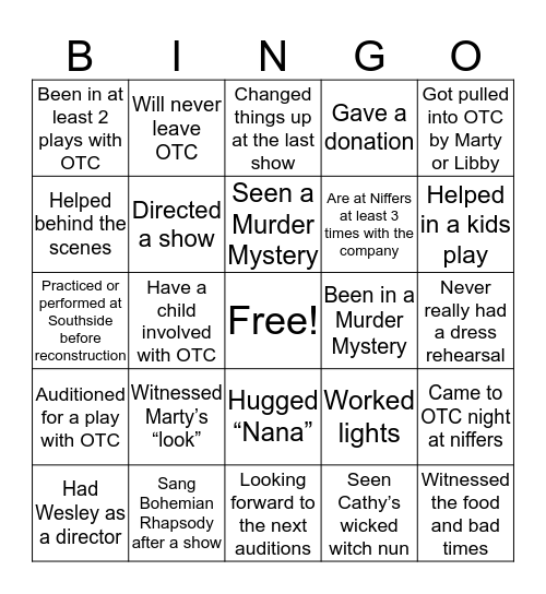 OTC Bingo Card