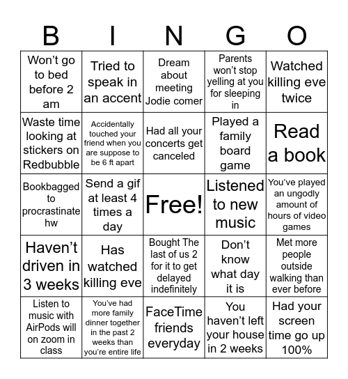 Nat’s bingo Card