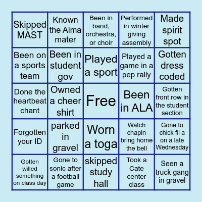 Chapin High School Bingo Card