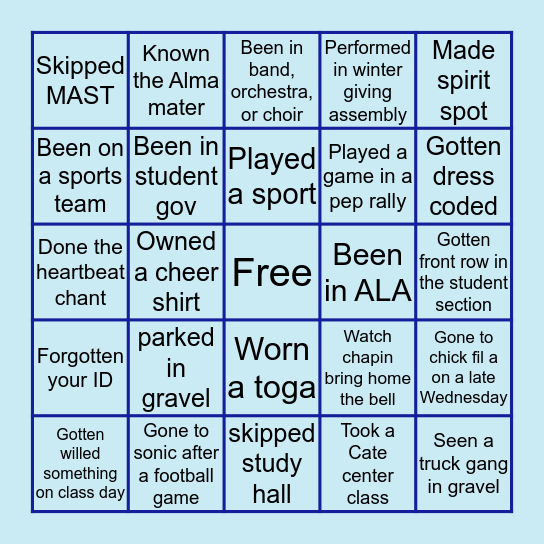 Chapin High School Bingo Card