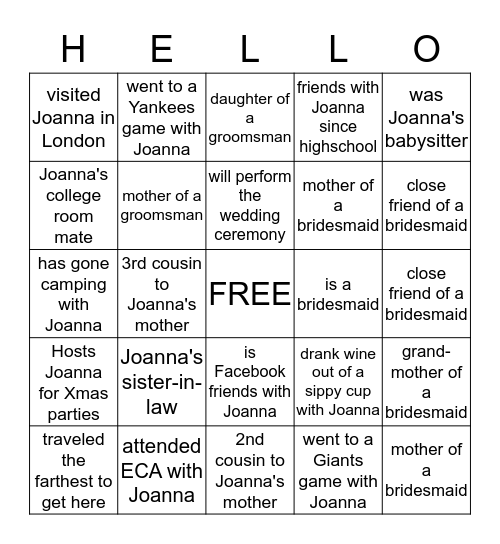 Getting to Know You Bingo Card