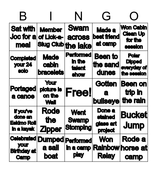 GLEN BERNARD CAMP Bingo Card