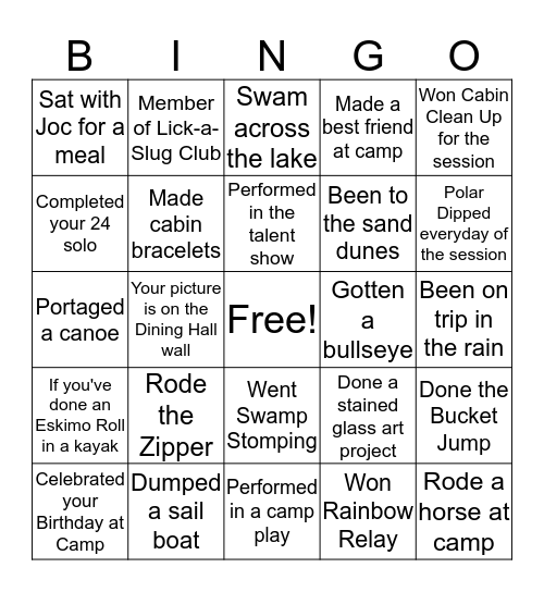 GLEN BERNARD CAMP Bingo Card