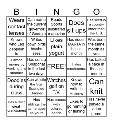Find Someone Who... Bingo Card