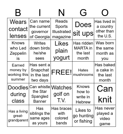 Find Someone Who... Bingo Card