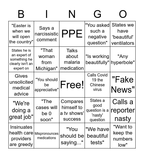 Trump Bingo Card