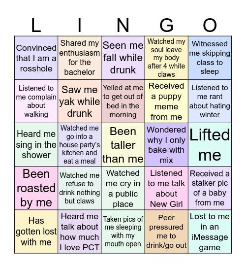 Linhgo Bingo Card