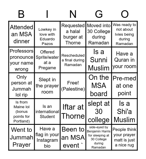 🐾Bowdoin MSA Bingo 🐾 Bingo Card
