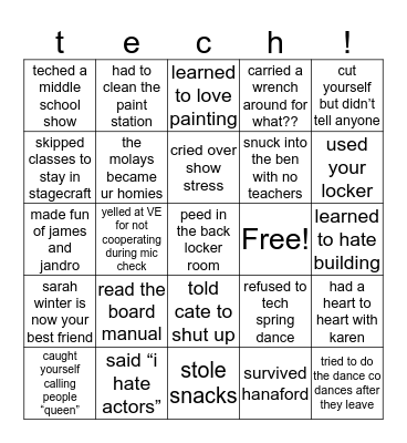 so you think ur a stagecraft kid Bingo Card
