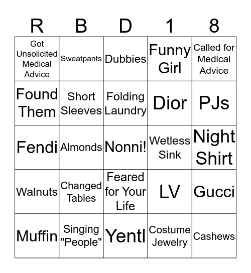 RBD18 Bingo Card