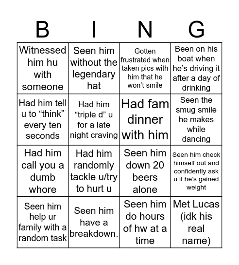 Ryan Cassidy Bingo Card