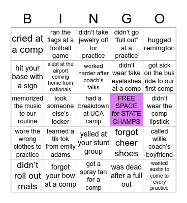 FHS VARSITY CHEER Bingo Card